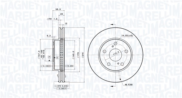 MAGNETI MARELLI Bremseskive 360406221000 275mm 28mm for TOYOTA