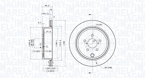 MAGNETI MARELLI Bremseskive 360406219001 ventileret 290mm 18mm for SUBARU TOYOTA
