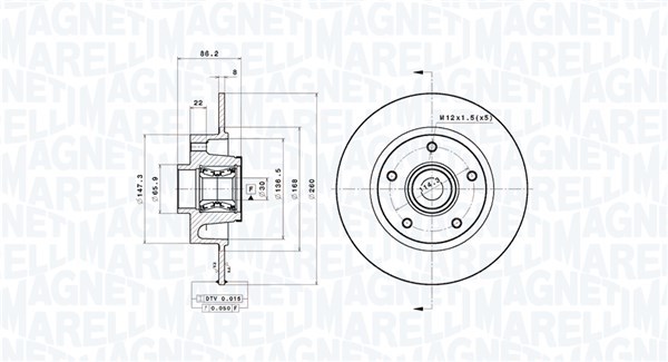 MAGNETI MARELLI Bremseskive 360406212500 fuld 260mm 8mm for RENAULT