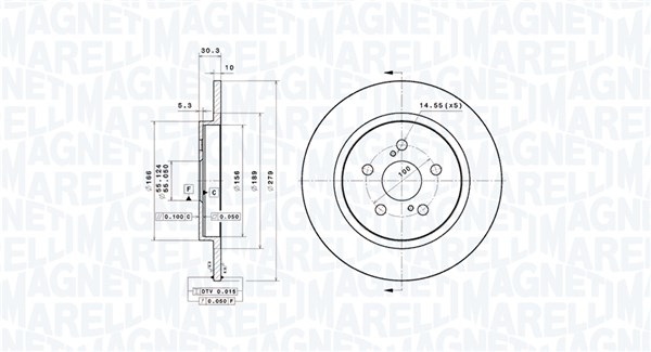 MAGNETI MARELLI Bremseskive 360406219601 fuld 279mm 10mm for LEXUS