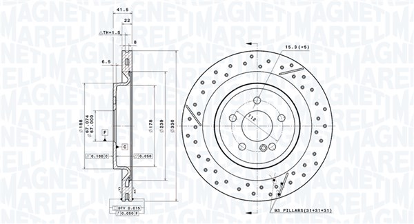 MAGNETI MARELLI Bremseskive 360406214401 ventileret 330mm 22mm for MERCEDES-BENZ