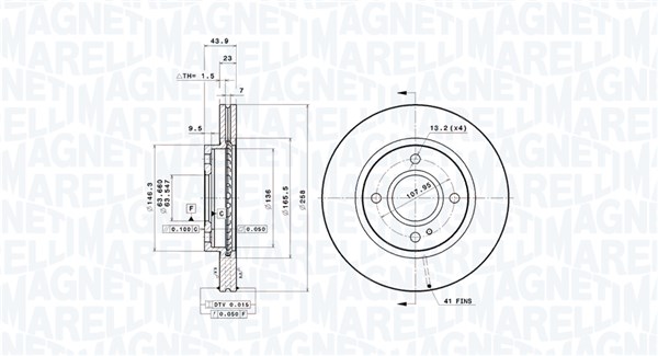MAGNETI MARELLI Bremseskive 360406210901 ventileret 258mm 23mm for FORD FORD USA