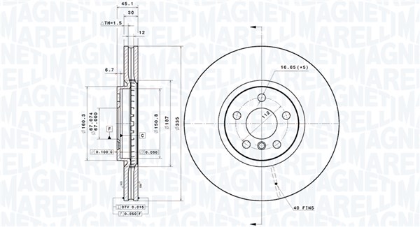 MAGNETI MARELLI Bremseskive 360406164701 ventileret 335mm 30mm for BMW MINI