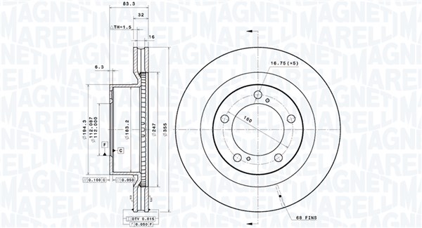 MAGNETI MARELLI Bremseskive 360406219101 ventileret 355mm 32mm for TOYOTA