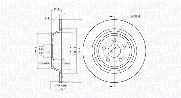 MAGNETI MARELLI Bremseskive 360406212401 fuld 316mm 11mm for FORD LINCOLN FORD (CHANGAN)