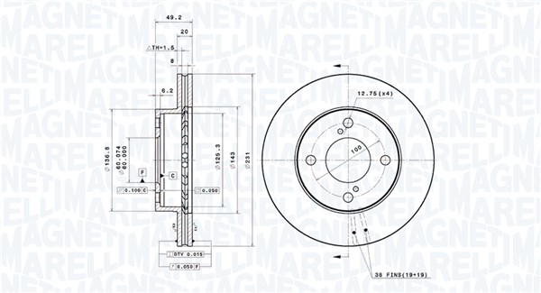 MAGNETI MARELLI Bremseskive 360406216401 ventileret 231mm 20mm for SUZUKI