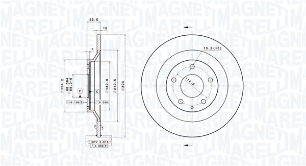 MAGNETI MARELLI Bremseskive 360406139401 fuld 303mm 10mm for MAZDA MAZDA (CHANGAN)