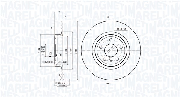 MAGNETI MARELLI Bremseskive 360406220101 fuld 300mm 10mm for JAGUAR