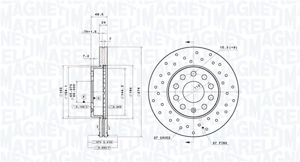 MAGNETI MARELLI Bremseskive 360406218702 perforeret 276mm 24mm for VW VW (SVW)