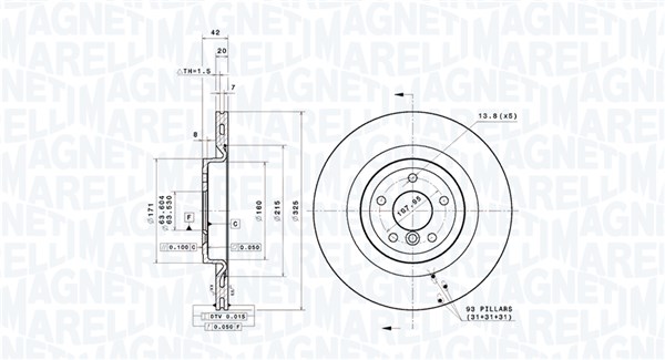 MAGNETI MARELLI Bremseskive 360406219201 ventileret 325mm 20mm for JAGUAR