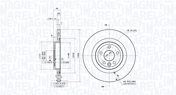 MAGNETI MARELLI Bremseskive 360406213201 ventileret 325mm 20mm for JAGUAR LAND ROVER