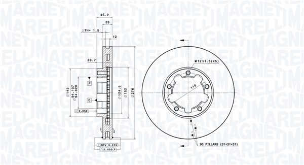 MAGNETI MARELLI Bremseskive 360406212800 276mm 28mm for NISSAN RENAULT TRUCKS
