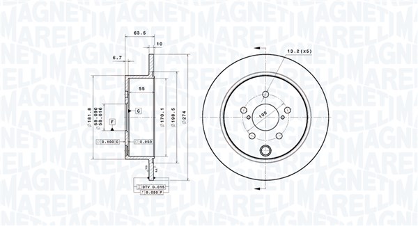 MAGNETI MARELLI Bremseskive 360406214101 fuld 274mm 10mm for SUBARU