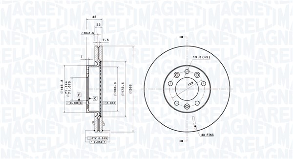 MAGNETI MARELLI Bremseskive 360406212601 ventileret 266mm 22mm for PEUGEOT