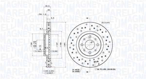 MAGNETI MARELLI Bremseskive 360406213702 perforeret 281mm 26mm for LANCIA FIAT ALFA ROMEO