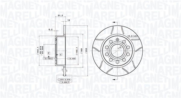 MAGNETI MARELLI Bremseskive 360406050705 fuld 253mm 10mm for VW SEAT SKODA (SVW)