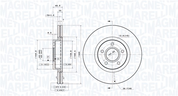MAGNETI MARELLI Bremseskive 360406162901 ventileret 300mm 25mm for FORD