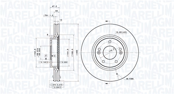 MAGNETI MARELLI Bremseskive 360406167001 indvendig ventileret 300mm 28mm for HYUNDAI