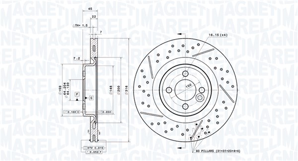 MAGNETI MARELLI Bremseskive 360406161601 316mm 22mm for MINI