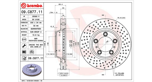 MAGNETI MARELLI Bremseskive 360406161701 330mm 34mm for PORSCHE