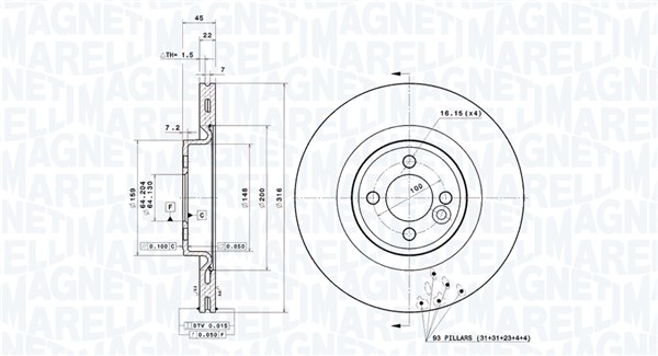 MAGNETI MARELLI Bremseskive 360406161501 316mm 22mm for BMW MINI