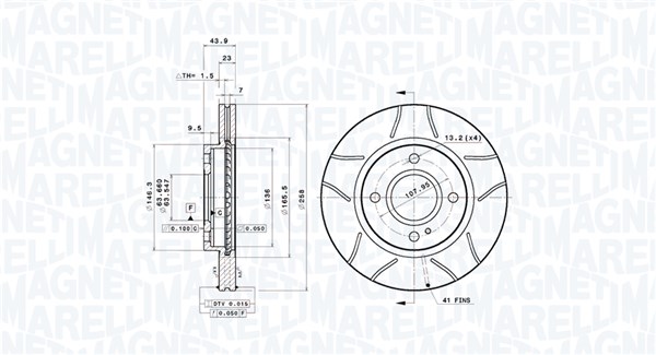 MAGNETI MARELLI Bremseskive 360406077805 ventileret 258mm 23mm for FORD FORD USA