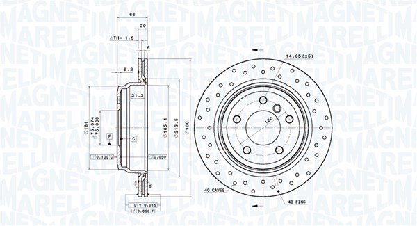 MAGNETI MARELLI Bremseskive 360406147002 perforeret 300mm 20mm for BMW