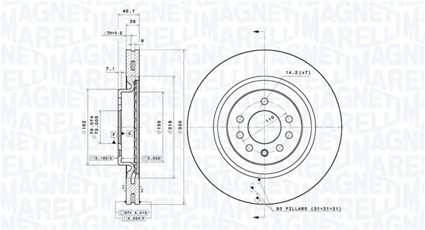 MAGNETI MARELLI Bremseskive 360406165301 ventileret 330mm 28mm for OPEL