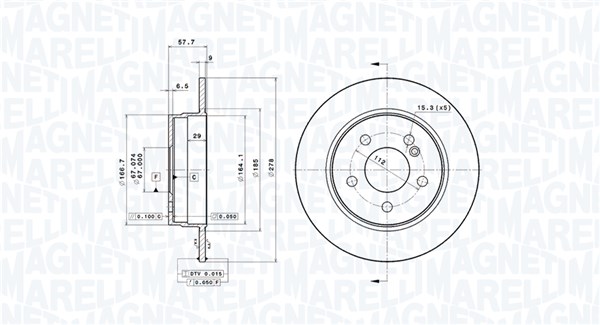 MAGNETI MARELLI Bremseskive 360406190101 fuld 278mm 9mm for MERCEDES-BENZ