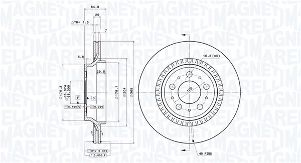 MAGNETI MARELLI Bremseskive 360406191401 ventileret 308mm 20mm for VOLVO