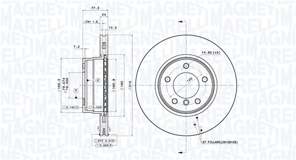MAGNETI MARELLI Bremseskive 360406190901 ventileret 310mm 24mm for BMW