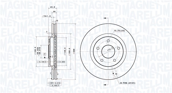 MAGNETI MARELLI Bremseskive 360406192101 ventileret 296mm 26mm for NISSAN RENAULT