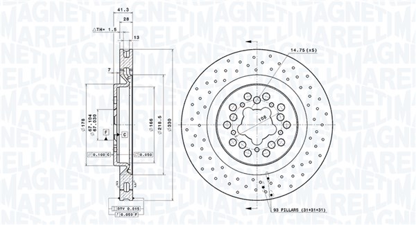 MAGNETI MARELLI Bremseskive 360406193000 330mm 28mm for FERRARI