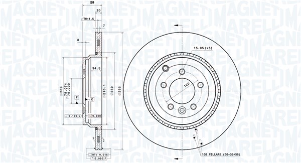 MAGNETI MARELLI Bremseskive 360406192801 perforeret 365mm 20mm for LAND ROVER
