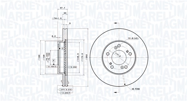 MAGNETI MARELLI Bremseskive 360406193100 282mm 23mm for HONDA ACURA