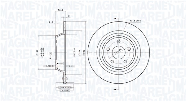 MAGNETI MARELLI Bremseskive 360406193201 fuld 302mm 11mm for FORD FORD (CHANGAN)