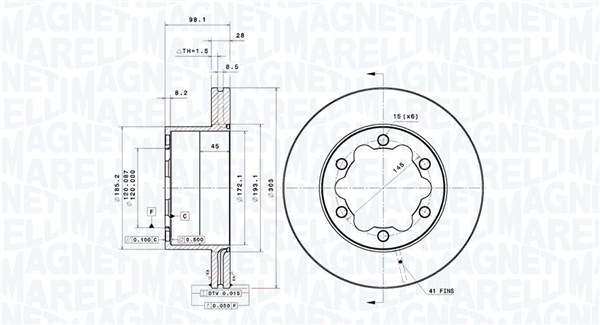 MAGNETI MARELLI Bremseskive 360406193701 ventileret 303mm 28mm for MAN VW