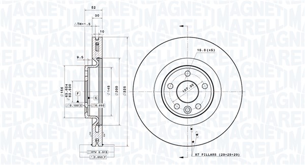 MAGNETI MARELLI Bremseskive 360406193601 ventileret 325mm 30mm for JAGUAR