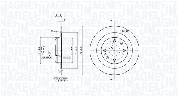 MAGNETI MARELLI Bremseskive 360406194300 250mm 9mm for MAZDA MERCURY FORD USA