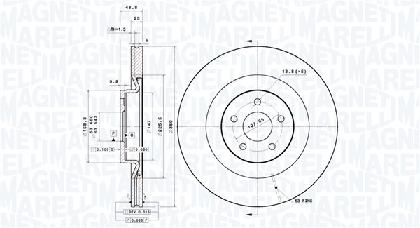MAGNETI MARELLI Bremseskive 360406195101 ventileret 350mm 25mm for FORD