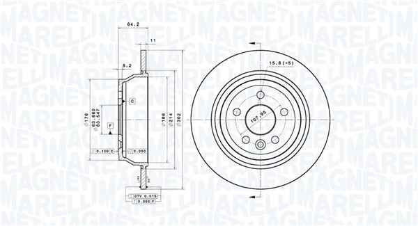 MAGNETI MARELLI Bremseskive 360406194201 fuld 302mm 11mm for LAND ROVER