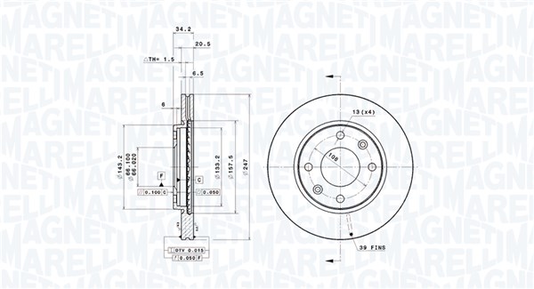 MAGNETI MARELLI Bremseskive 360406193901 ventileret 247mm 20mm for CITROËN PEUGEOT
