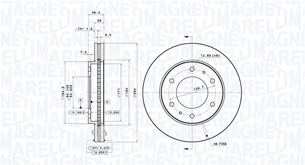 MAGNETI MARELLI Bremseskive 360406195001 ventileret 294mm 28mm for FIAT MITSUBISHI