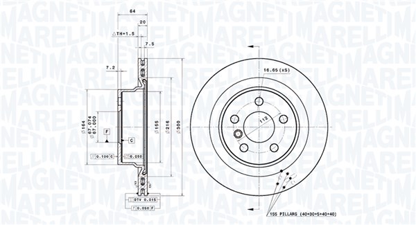 MAGNETI MARELLI Bremseskive 360406192301 ventileret 300mm 20mm for BMW