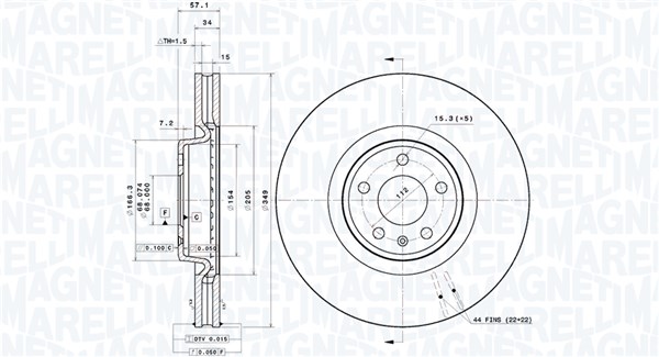 MAGNETI MARELLI Bremseskive 360406195301 ventileret 349mm 34mm for AUDI VW