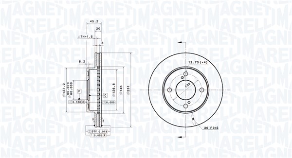 MAGNETI MARELLI Bremseskive 360406195201 lukket 231mm 20mm for SUZUKI