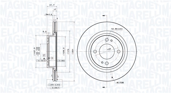 MAGNETI MARELLI Bremseskive 360406195401 ventileret 251mm 17mm for MITSUBISHI