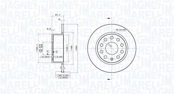 MAGNETI MARELLI Bremseskive 360406196301 fuld 253mm 10mm for SKODA SKODA (SVW)