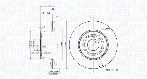 MAGNETI MARELLI Bremseskive 360406195901 ventileret 297mm 25mm for LAND ROVER
