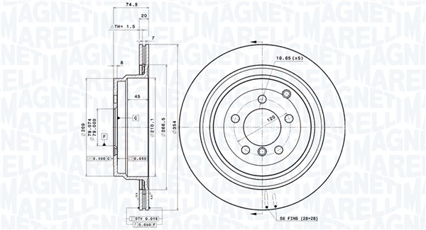 MAGNETI MARELLI Bremseskive 360406196001 ventileret 354mm 20mm for LAND ROVER